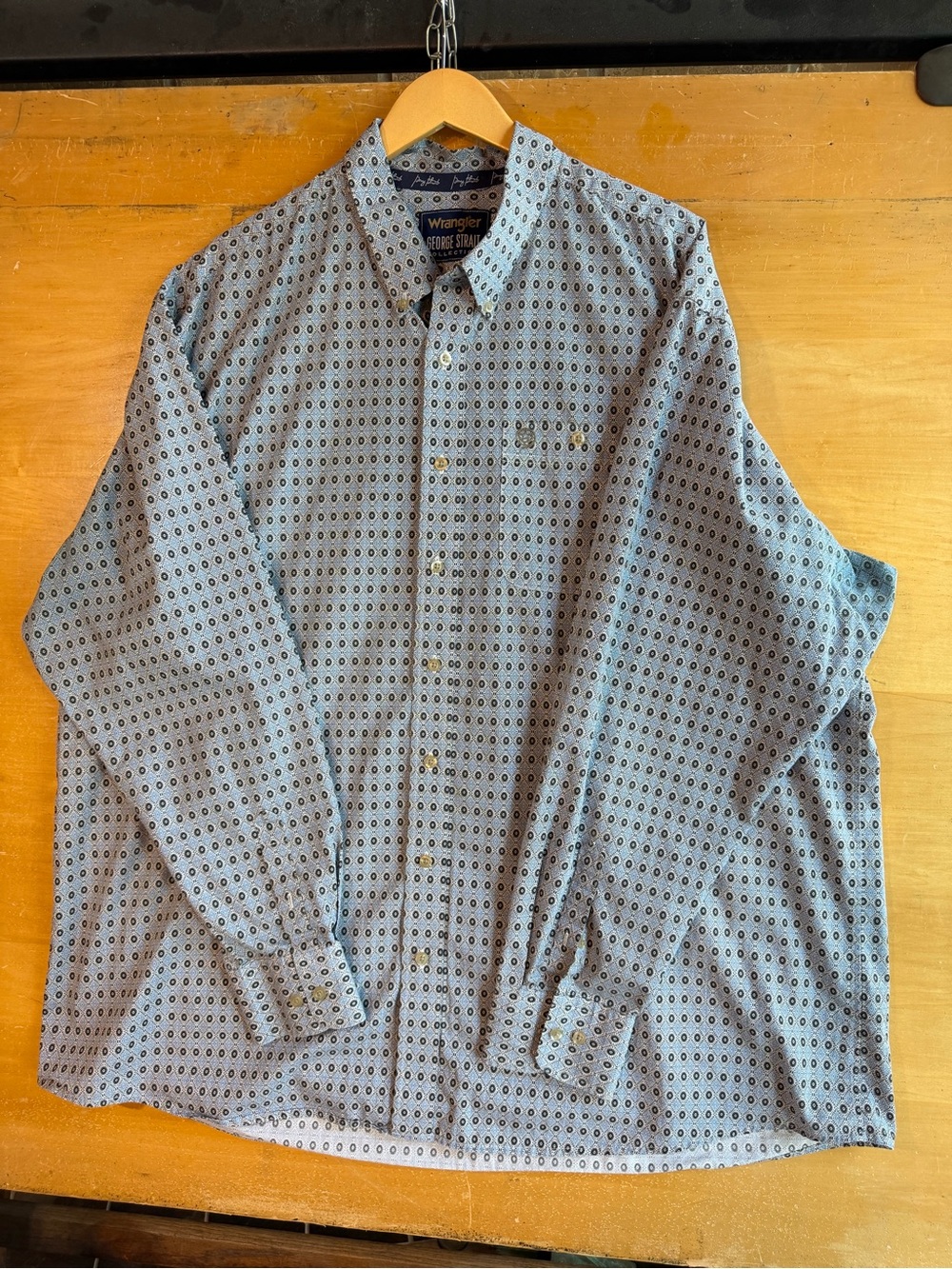 Wrangler Light Blue Geometric Print Long-Sleeve Button-Down Shirt
